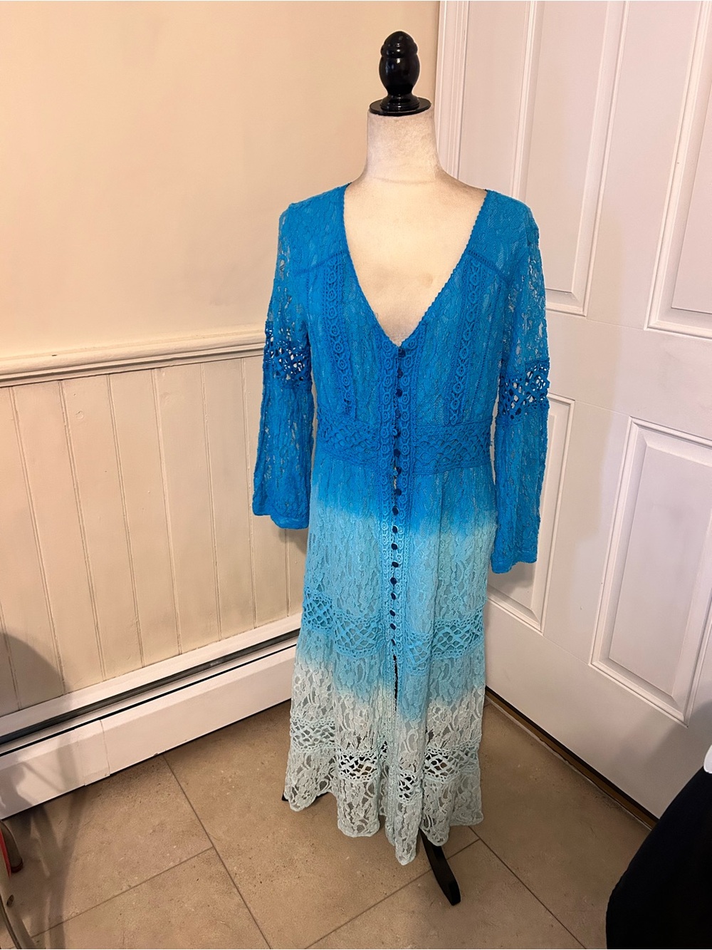 Magic Blue Ombre Bohemian-Style 3/4 Sleeve Dress/Large/NWT